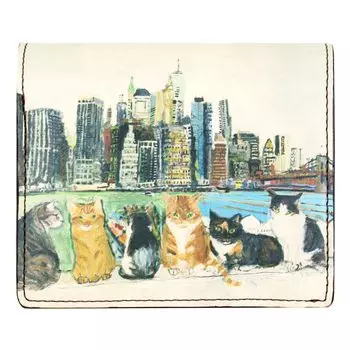 Кошелек двойного сложения из натуральной кожи Кошелек с изображением кота Кошелек двойного сложения Мини-кошелек Мини-кошелек из воловьей кожи бежевого цвета [Manhattaners] Женский 75-1512 MANHATTANER S