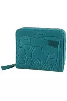 Кошелек двойного сложения с круглой молнией из натуральной кожи синего цвета [Dakota] DA-30190-65