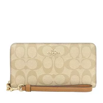Кошелек FC4452 C4452 Light Khaki x Light Saddle Luxury Signature Длинный женский кошелек на молнии [Coach] (Длинный кошелек) (с ремешком) [Товар аутлета] [Бренд]