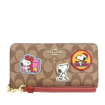 Кошелек FCF218 CF218 Khaki x Redwood Multi Peanuts Collaboration с нашивкой Snoopy, длинный женский кошелек на молнии [Coach] (длинный кошелек) (с