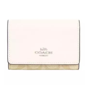 Кошелек FCM761 CM761 Light Khaki x Chalk Signature из кожи ПВХ, микро-кошелек для женщин [Coach] (Трехстворчатый кошелек) [Товар аутлета] [Бренд] [Товар]