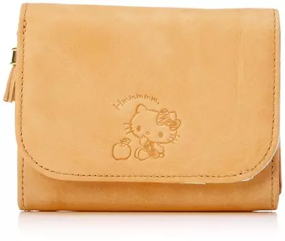 Кошелек Hello Kitty из натуральной кожи, двухстворчатый, пастельного цвета, на молнии, чехол для пропуска, милый, из коровьей кожи, кошелек HELLO KITTY Kitty молочного цвета, двухстворчатый, верблюжий [Sanrio] для женщин