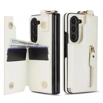 Кошелек из искусственной кожи с кольцом-молнией и держателем для карт, чехол для телефона Samsung Galaxy Z Fold 6 5 4 3 Fold6 Fold5 Fold4 5G Kickstand Cover Galaxy Z Fold6 красный