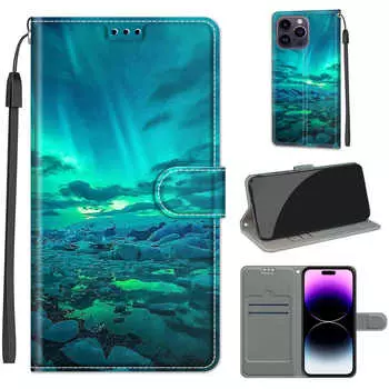 Кошелек из искусственной кожи с пейзажами Арктического Авроры, чехол-книжка с фоторамкой для iPhone Samsung Huawei Honor Xiaomi Redmi Oppo Sony Motorola Nokia Google Sony Xperia 5 IV зелёный