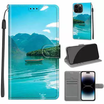 Кошелек из искусственной кожи с пейзажем и раскладывающейся фоторамкой, чехол-книжка для iPhone Samsung Huawei Honor Xiaomi Redmi Oppo Sony Motorola Nokia Google Sony Xperia 5 IV