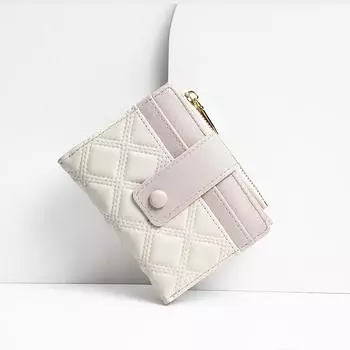 Кошелек из искусственной кожи с вышивкой ромбом и несколькими отделениями для карт, кошелек для монет для женщин бежевый