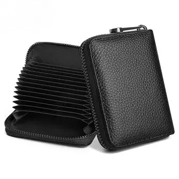 Кошелек из натуральной кожи с 14 отделениями для кредитных карт и застежкой-молнией, подходит для женщин и мужчин, аккордеонный Wwallet