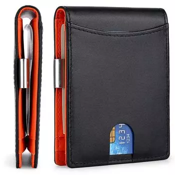 Кошелек из натуральной кожи с блокировкой RFID, металлическим держателем для карт и отделением для билетов