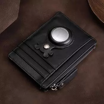 Кошелек из натуральной кожи с гнездом для Airtag, мужской держатель для карт Airtag, чехол-кошелек Airt Tag, мужской кошелек с держателем Airtag чёрный