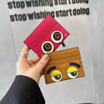 Кошелек из натуральной кожи с масляным воском, симпатичные мультяшные глаза, креативная контрастная карточка, женская сумка 10x1x8cm розы красного