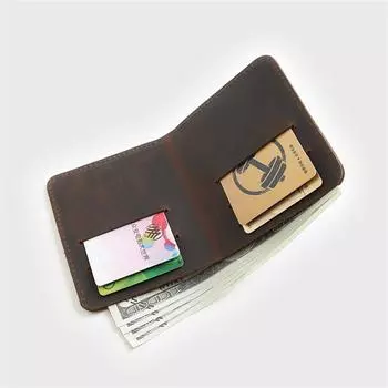 Кошелек из натуральной кожи в стиле минимализма для мужчин, компактный кошелек ручной работы из коровьей кожи с зажимом для денег чёрный