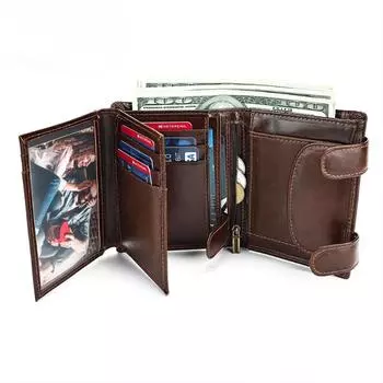 Кошелек из натуральной кожи высшего качества, большой емкости, из натуральной кожи с масляным воском, кошелек для мужчин
