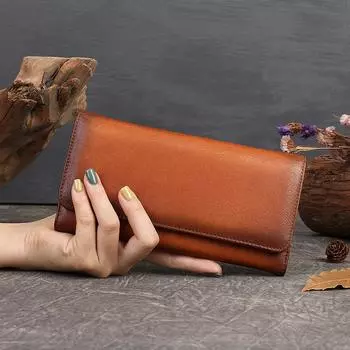 Кошелек из натуральной кожи, женская винтажная сумка для крупного рогатого скота первого слоя, простая однотонная сумка на пуговицах, многофункциональная сумка для мобильного телефона зелёный