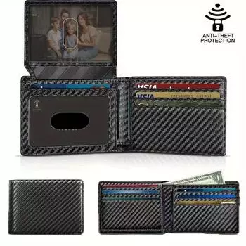 Кошелек из углеродного волокна для мужчин, 12 отделений для карт, 2 отделения для наличных, 2 окошка для удостоверения личности, мужские аксессуары, черное углеродное волокно чёрный