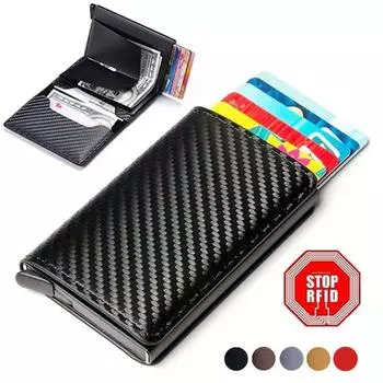 Кошелек из углеродного волокна с держателем для кредитных карт, мужской умный металлический кошелек с RFID, тонкий всплывающий минималистичный кошелек, маленький черный кошелек, металлический кошелек синий