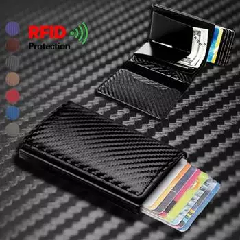Кошелек из углеродного волокна с держателем для кредитных карт, мужской умный металлический кошелек с RFID, тонкий всплывающий минималистичный кошелек, маленький черный кошелек, металлический кошелек