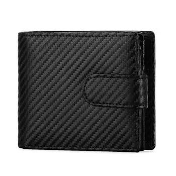 Кошелек из углеродного волокна с радиочастотной идентификацией для мужчин с карманом для монет, многофункциональный держатель для карт с тремя сгибами, маленький мужской зажим для денег чёрный