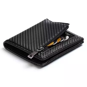 Кошелек из углеродного волокна в японском стиле для мужчин, высококачественный клатч с защитой от кражи и блокировкой RFID, кошелек для монет из искусственной кожи чёрный