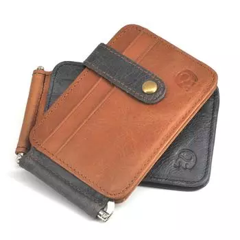 Кошелек из воловьей кожи в стиле ретро, держатель для кредитных карт с зажимом для денег, кошелек с двумя отделениями для отдыха, держатель для кредитных карт с зажимом для долларов