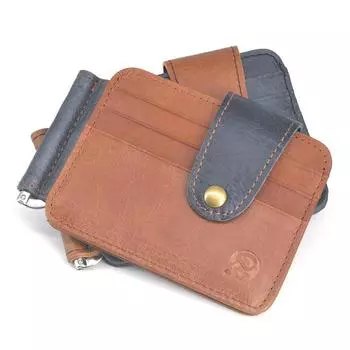 Кошелек из воловьей кожи в стиле ретро, держатель для кредитных карт с зажимом для денег, кошелек с двумя отделениями для отдыха, держатель для кредитных карт с зажимом для долларов