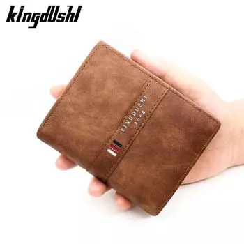 Кошелек Kingdushi, мужской короткий кошелек на молнии с пряжкой в европейском стиле, кошелек с несколькими картами, нулевой кошелек, матовый мужской кошелек чёрный