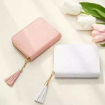 Кошелек-клатч на молнии, женский маленький мини-кошелек из искусственной кожи для женщин, женские модные короткие кошельки для монет и денег с кисточками темно-коричневого