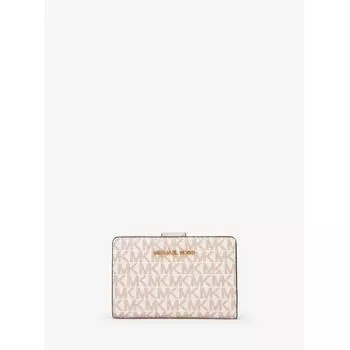 КОШЕЛЕК MICHAEL KORS JET SET TRAVEL BILFOLD ZIP CONTINENTAL СРЕДНЕГО РАЗМЕРА MK SIGNATURE 35F2GTVF6V8183 ОПТИЧЕСКИЙ БЕЛЫЙ РОЗОВОЕ ЗОЛОТО