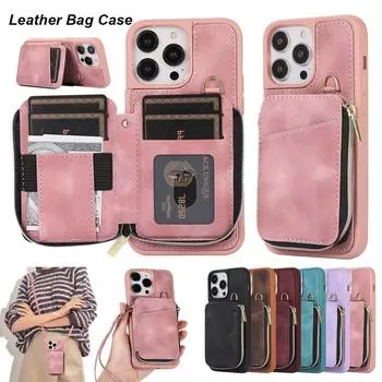 Кошелек на молнии через плечо с отделением для карт с откидным кожаным чехлом-кошельком для iPhone 15 14 Plus 13 12 11 Pro Max XSMAX для Samsung S23 S22 S21 S20 Ultra Plus A14 A54 iPhone 6/6S чёрный