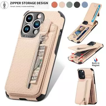 Кошелек на молнии, держатель для карт, флип-кошелек, кожаный чехол для iPhone 15, 14, 13, 12, 11 Pro Max XS Max/Samsung S23 S22 S21 S20 Plus S21 S20 FE A13 A14 A53 A54 iPhone 6/6S чёрный