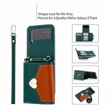 Кошелек на молнии с сердечками, ремешок для карт, кожаный чехол через плечо для телефона Samsung Galaxy Z Flip 4 Flip 3 5G, чехол Z Flip 4 5G красный