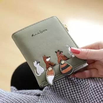 Кошелек на молнии с вышивкой в корейском стиле: Милый, компактный женский кошелек для монет с несколькими картами серый
