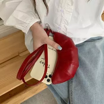 Кошелек на шею, милый дизайн круассана, Sense Niche, мини-вогнутая форма, помада, наушники, маленькая сумка красный