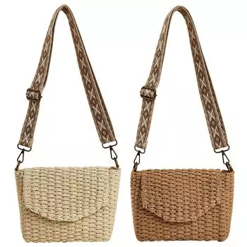 Кошелек на слинге в стиле ретро, соломенная сумка через плечо, летняя сумка-мессенджер ручной работы, женская пляжная сумка с широким ремешком, женская сумка-мессенджер бежевый