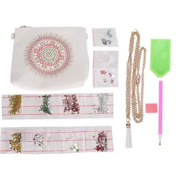 Кошелек с алмазной росписью, черный, искусственная кожа, узор из цветов мандаравы, сделай сам, ручная работа, подарок