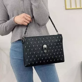 Кошелек с черепом, заклепками, панк, гроб, готические кошельки и сумки с заклепками, сумка через плечо, сумка через плечо, кошелек-клатч, сумка-мессенджер чёрный