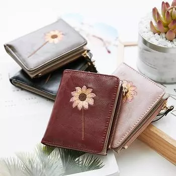 Кошелек с цветочной вышивкой, маленький кошелек, держатель для кредитных карт, сумка для денег розовый