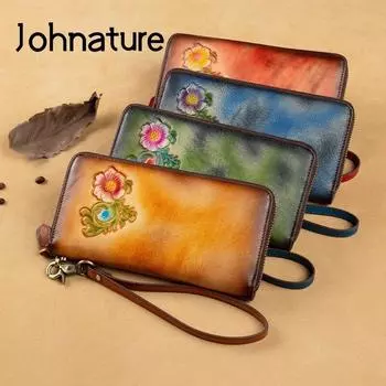 Кошелек с длинной молнией, натуральная кожа, женский кошелек, первый слой из воловьей кожи с тиснением, большой клатч, кошельки синий