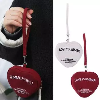 Кошелек с подвеской в виде сердца и письма, мини-сумка для хранения, модный холщовый кошелек для монет, маленькая косметичка красный