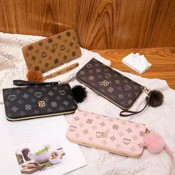 Кошелек с принтом, длинная сумочка для помады, женская сумка, женская сумка в три сложения. розовый