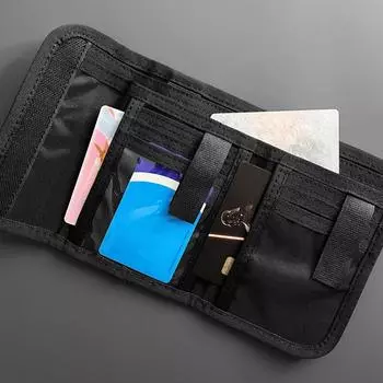 Кошелек с тремя отделениями для карт, нейлоновый держатель для удостоверения личности и фотографий, сумка для хранения, подвесной чехол, большая вместимость чёрный