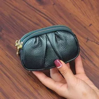 Кошелек с узором личи на двойной молнии, сумка для мелочи в стиле ретро, портативный короткий кошелек в подарок коричневый