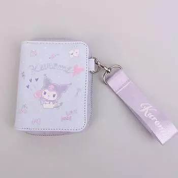 Кошелек Sanrio Kuromi Pastel Strap Wallet для девочек-подростков, половинный кошелек на молнии с изображением персонажа KUROMI, популярного персонажа в Корее