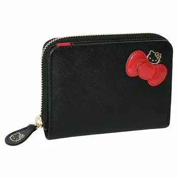 Кошелек складной кошелек из натуральной кожи с лентой 12161 [Hello Kitty] [Hello Kitty] женский (черный)