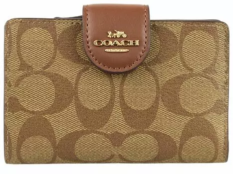 Кошелек складной кожаный кошелек Bifold Outlet MEDIUM CORNER ZIP WALLET 6390 C0082 C3454 COACH x Saddle [Coach] женский (Хаки 2/Бежевый) [Элемент]