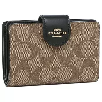 Кошелек складной кожаный кошелек Bifold Outlet MEDIUM CORNER ZIP WALLET 6390 C0082 C3454 COACH x [Coach] женский (Хаки черный) [Элемент]