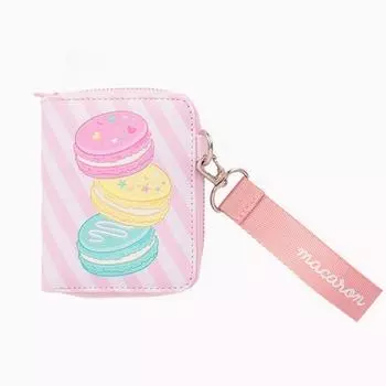 Кошелек Sweet Macaron с ремешком, женский половинный кошелек для карт, банкнот, монет, с несколькими отделениями на молнии