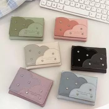 Кошелек Trifold из искусственной кожи с заклепками, ультратонкий кошелек для монет, милый женский короткий кошелек для девочек розовый