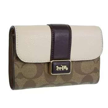 Кошелек Trifold Outlet складной кожаный компактный фирменный бренд CC059 CC060 CI421 Grace MEDIUM GRACE WALLET KHAKI CHALK [Coach] женский (LIGHT