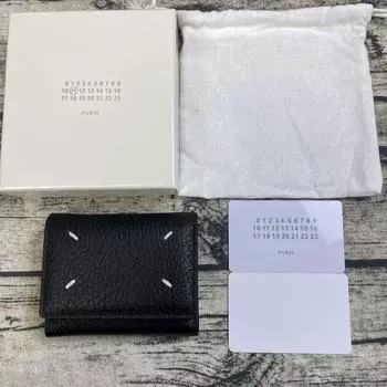 Кошелек тройного сложения из коровьей кожи Style 22SS: Кошелек для монет и визитниц из натуральной кожи для мужчин и женщин чёрный