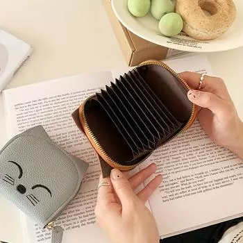 Кошелек в повседневном стиле с зажимом для нескольких карт Кошелек с изображением мультяшного кота Мини-кошелек с милым котом Модный кошелек из искусственной кожи